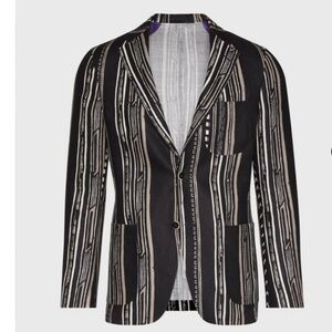 🖤BUY 2 GET 1 FREE  Paul Stuart Black and Tan Linen Stripe Jacket Size 38/R